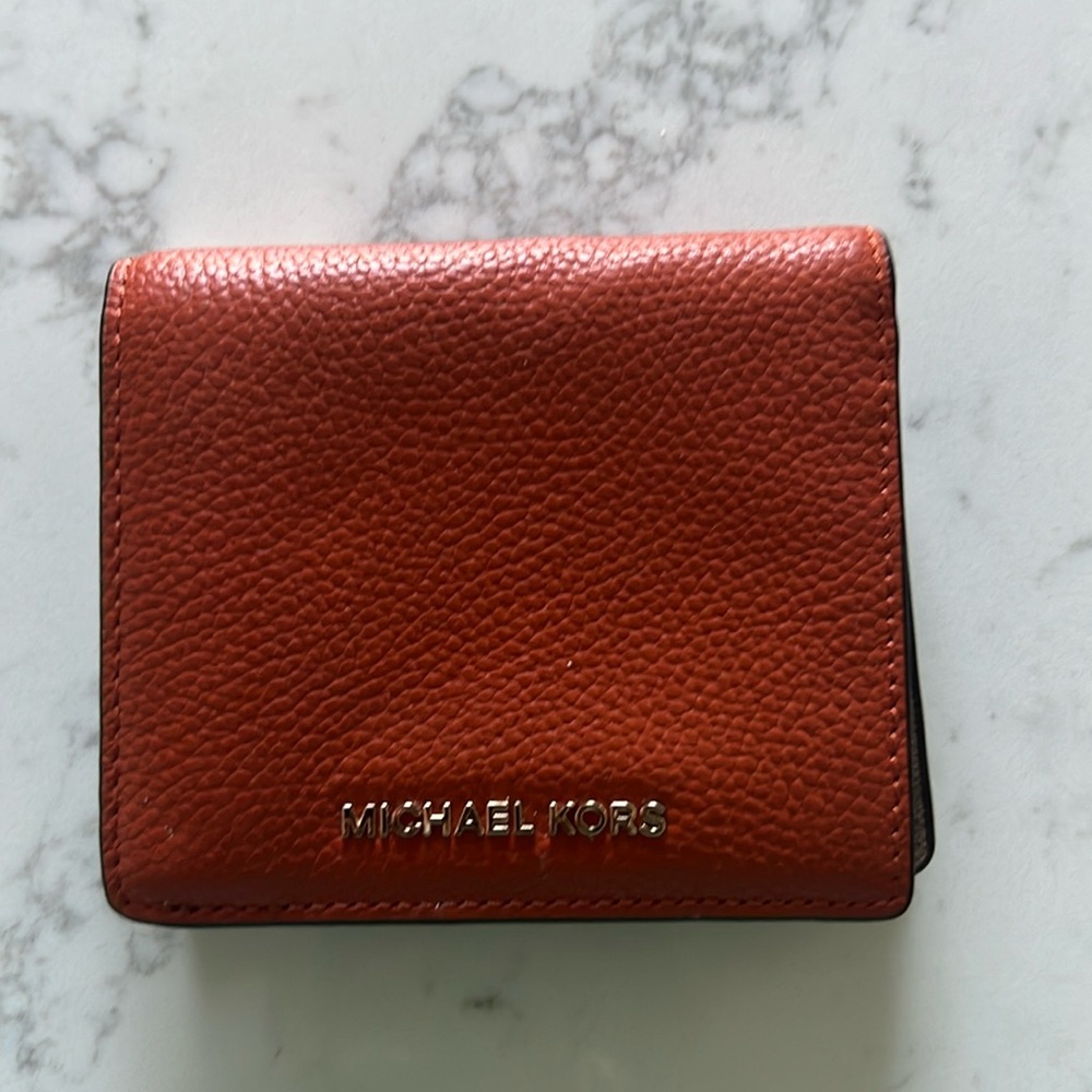 Michael Kors Leather Bifold Wallet in Orange Brown